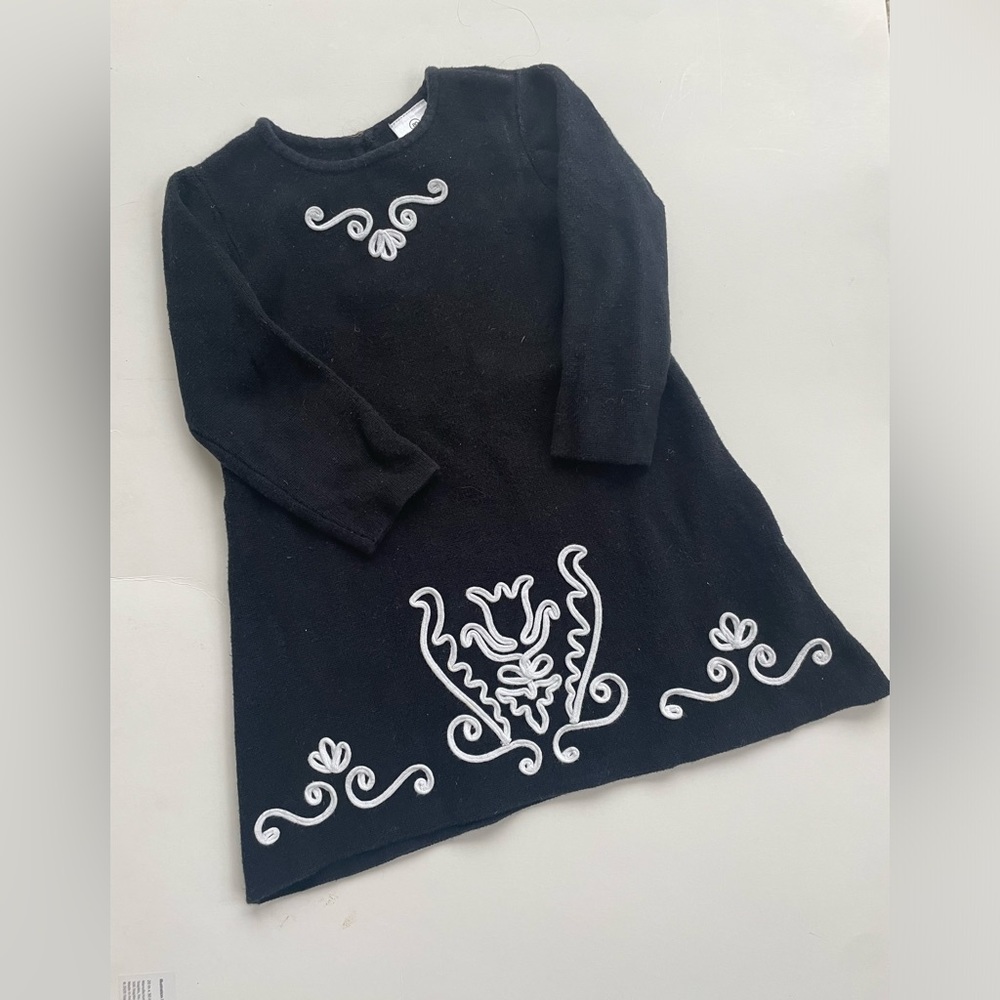 Hanna Andersson black  long sleeve sweater dress with white embroidery